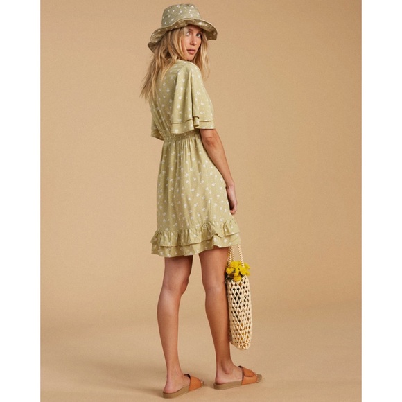 Billabong x Salty Blonde Ruffle Matcha Green Mini Dress - Picture 6 of 7